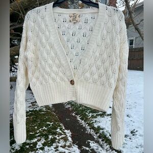 NWOT y2k Hippie Rose chenille cropped cream cream cardigan soft lace crochet M